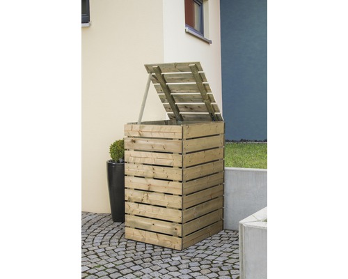 Offener Mülltonnenbox aus Holz im Aussenbereich