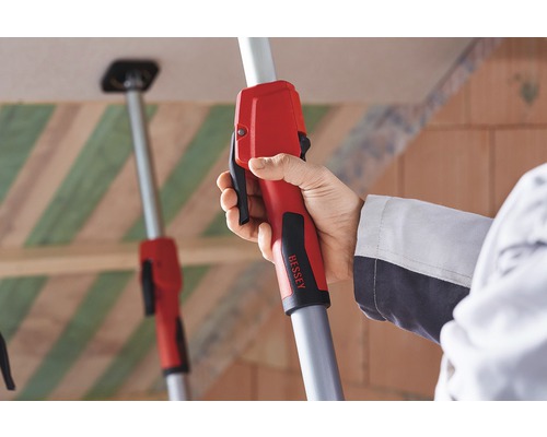 Bessey Logo mit Hand, die eine Teleskopstütze zur Deckenmontage bedient