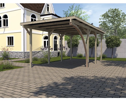 Carport simple weka 606 A taille 2 avec arche de passage 300 x 600 cm traité en autoclave par imprégnation