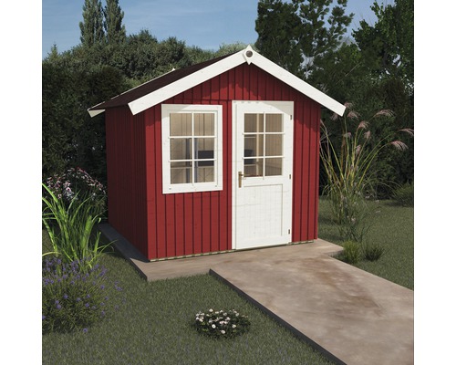 Abri de jardin weka abri suédois confort taille 1 passage haut 195 cm, avec plancher 314 x 298 cm rouge suédois