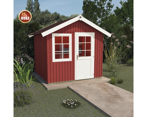 Abri de jardin weka abri suédois confort taille 2 passage haut 195 cm, avec plancher 368 x 343 cm rouge