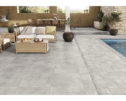 Feinsteinzeug Terrassenplatte Smartgrip rektifiziert Beton Dekor 1 59,5 x 59,5 x 2 cm R10B