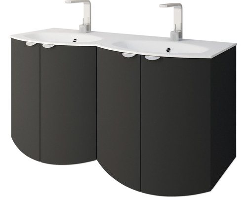 Meuble-lavabo double avec meuble bas et deux robinets