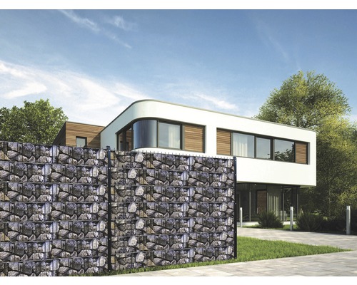Clôture de gabions devant une maison au design moderne