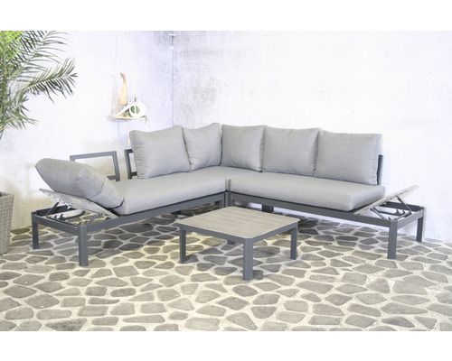 Gartensitzgruppe mit Ecksofa, Lounge-Sesseln und Tisch für den Aussenbereich
