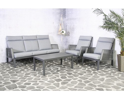 Gartenmöbelset mit Sofa, zwei Stühlen und Tisch