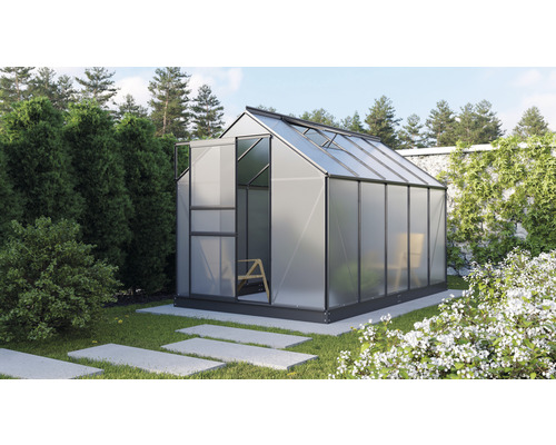 Gewächshaus Vitavia Planet 6200 Hohlkammerplatten 6 mm 195 x 321 cm schwarz Gewächshaus aus Aluminium und Polycarbonat im Garten