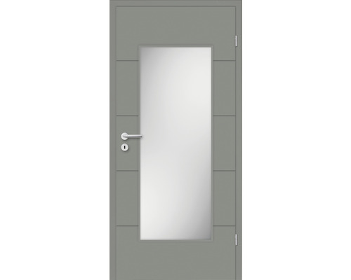 Porte intérieure Pertura Perla 05 laquée gris élégant 73,5x198,5 cm à droite avec découpe HD (sans vitrage)