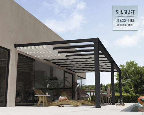 Terrasse avec pergola et toit pare-soleil mobile pour l''extérieur