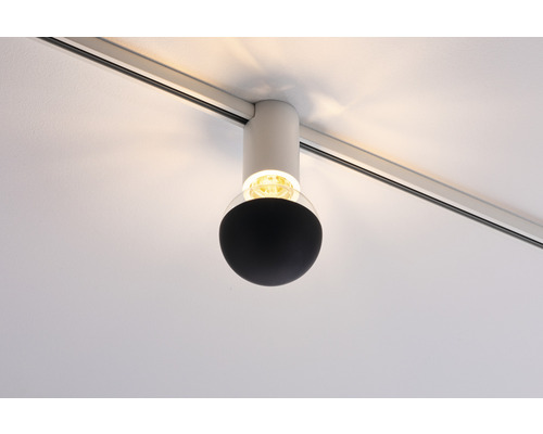 Deckenleuchte mit schwarzem Kugelkopf und Schienensystem