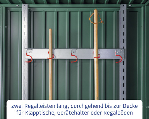 Wandregalsystem mit Gerätehalter und zwei Stielen