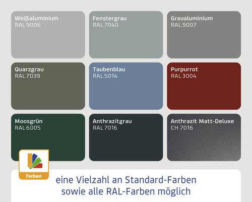 Farbauswahl mit Standardfarben und RAL-Farben