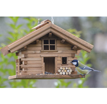 Nichoir en bois façon chalet avec mésange charbonnière