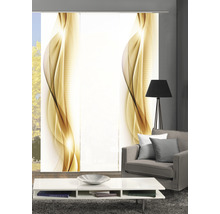 Salon avec rideaux coulissants au design abstrait