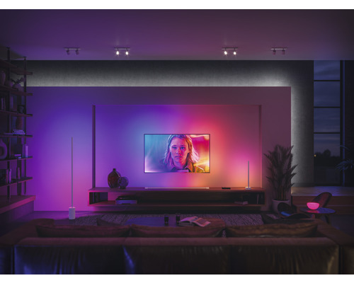 Salon avec télévision et deux barres lumineuses