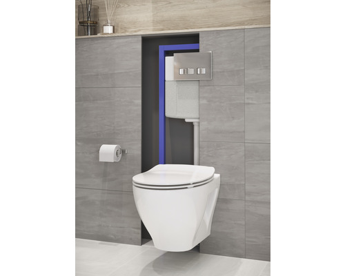 WC suspendu avec réservoir encastré dans une salle de bains