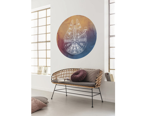 Salon avec banc et sticker mural avec motif de vaisseau spatial