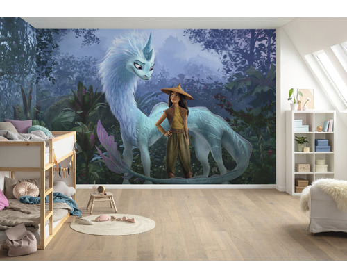 Chambre d''enfant avec papier peint photo avec un motif du film Raya et le Dernier Dragon