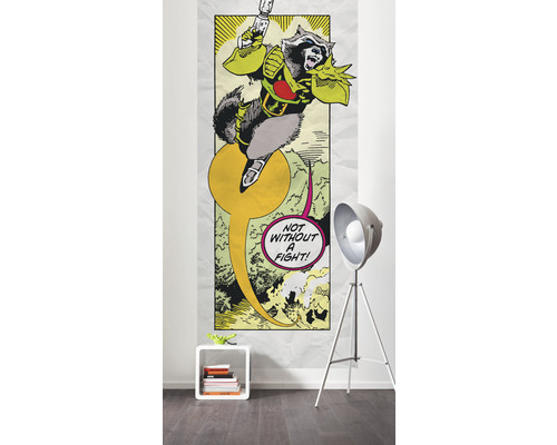 Comic Tapete mit Waschbär-Motiv im Zimmer