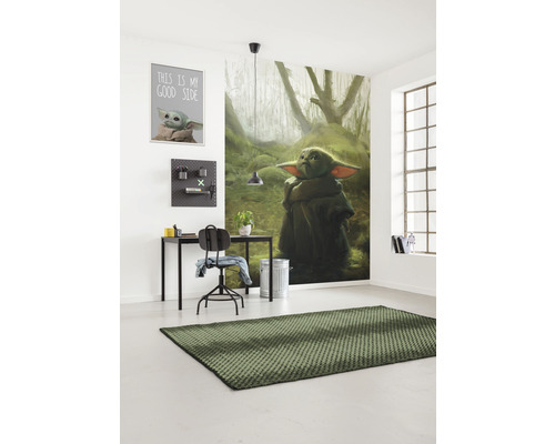 Bureau moderne avec bureau, chaise, fresque murale et tapis