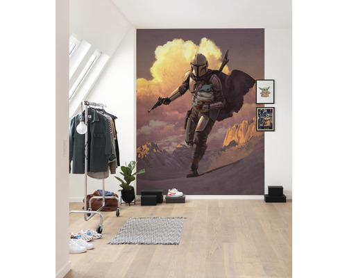 Pièce avec fresque murale Star Wars, portant à vêtements et tapis