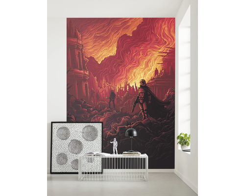 Raum mit Star Wars Wandbild, Tisch, Lampe und Dekoration