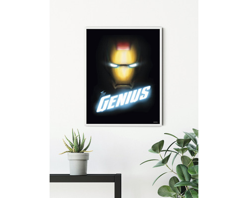Gerahmtes Poster mit Iron Man Motiv und dem Schriftzug The Genius.