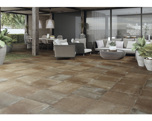 Dalle de terrasse en grès cérame fin Smartgrip Cotto uni bord rectifié 60x60x2 cm