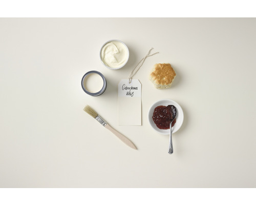 Peinture, pinceau, étiquette, pâtisserie et confiture vus de dessus