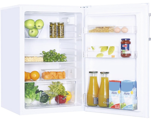 Réfrigérateur blanc ouvert rempli de nourriture.