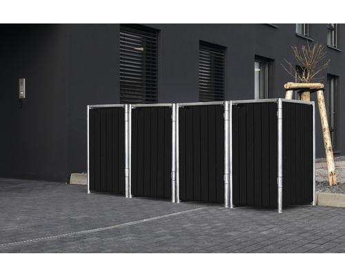 Mülltonnenbox mit vertikalen Paneelen und Metallrahmen zur Aufbewahrung von Mülltonnen