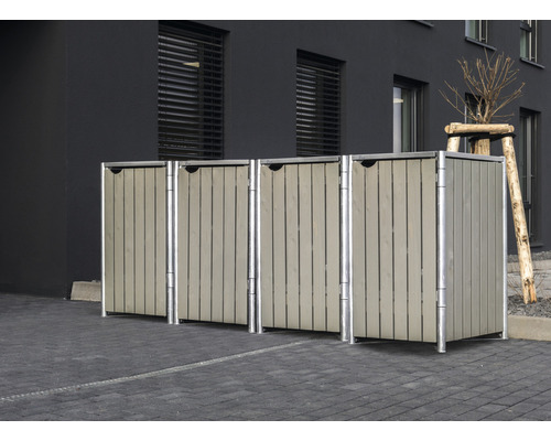 Mülltonnenbox aus Holz und Metall für vier Mülltonnen