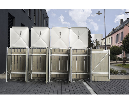 Mülltonnenbox aus Holz und Metall für die Mülltonnenaufbewahrung im Aussenbereich