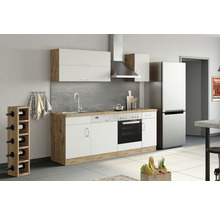 Küchenzeile mit Geräten Held Möbel Sorrento 210 cm Frontfarbe weiss Korpusfarbe eiche 1003.6279