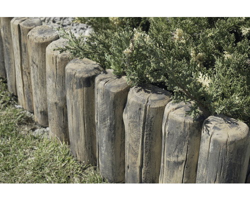 Jardin avec pelouse et bordure de parterre en bois