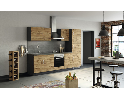Held Möbel Küchenzeile Sorrento 270 cm Frontfarbe eiche Matt Korpusfarbe graphit