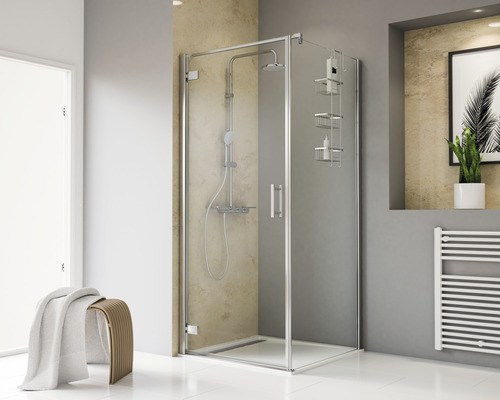 Porte de douche avec paroi latérale SCHULTE - 90 x 90 cm couleur du profilé chrome décor de vitre verre transparent