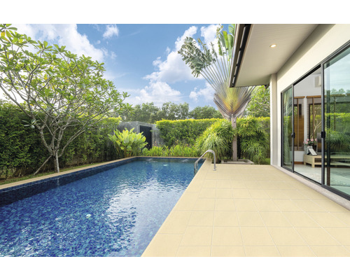 Bordure de piscine margelle Licia dalle de terrasse pour raccordement Champagne 46,9 x 49,6 x 3,5 cm