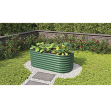 Jardinière surélevée en métal dans le jardin plantée de légumes