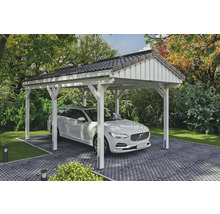Carport aus Holz mit geparktem Auto