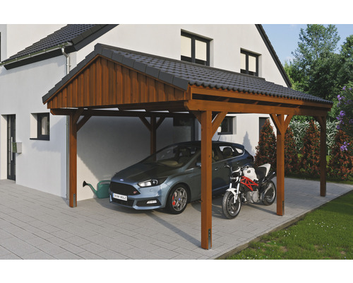 Carport simple SKAN Holz Fichtelberg 423 x 566 cm noyer