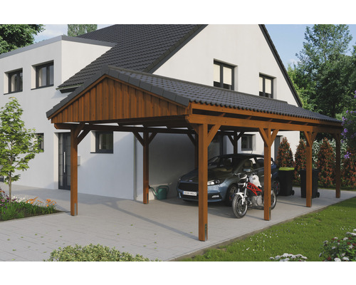 Carport simple SKAN Holz Fichtelberg 423 x 808 cm noyer