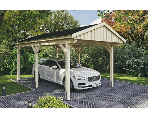 Carport simple SKAN Holz Fichtelberg avec bardeaux noir 317 x 566 cm nature