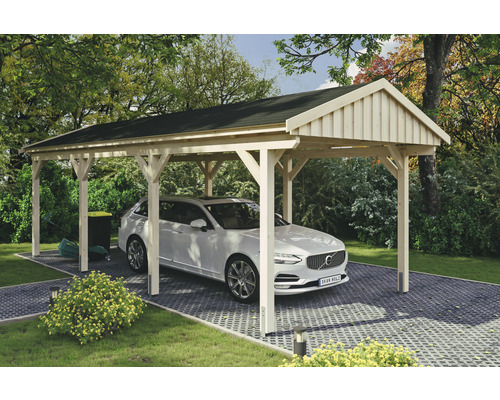 Carport simple SKAN Holz Fichtelberg avec bardeaux noir 317 x 808 cm nature