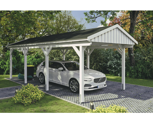 Einzelcarport SKAN Holz Fichtelberg inkl. Dachschindeln schwarz 317 x 808 cm weiss