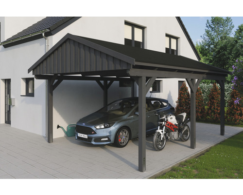 Carport simple SKAN Holz Fichtelberg avec bardeaux noir 423 x 566 cm ardoise