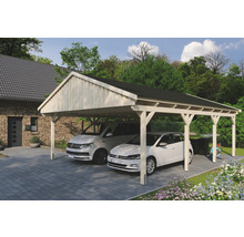 Double carport en bois avec deux voitures