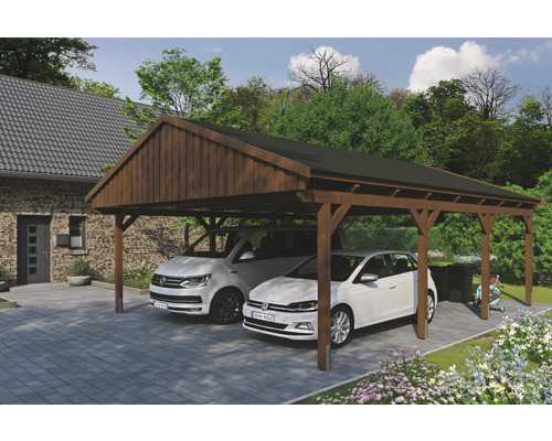 Doppelcarport SKAN Holz Fichtelberg inkl. Dachschindeln schwarz 618 x 808 cm Nussbaum Doppelcarport SKAN Holz Fichtelberg inkl. Dachschindeln schwarz 618 x 808 cm Nussbaum