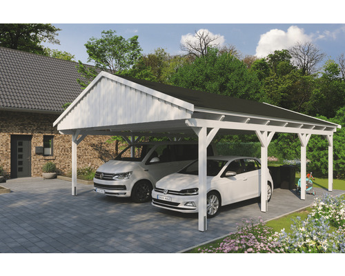 Doppelcarport SKAN Holz Fichtelberg inkl. Dachschindeln schwarz 618 x 808 cm weiss Doppelcarport SKAN Holz Fichtelberg inkl. Dachschindeln schwarz 618 x 808 cm weiss