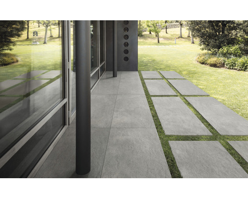Dalle de terrasse en grès cérame fin FLAIRSTONE Casalingo grey bord rectifié 120 x 60 x 2 cm